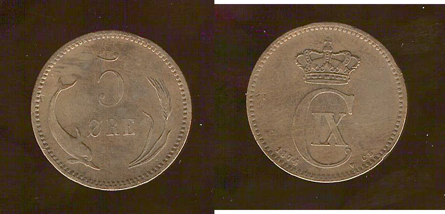 Denmark 5 ore 1874 gVF